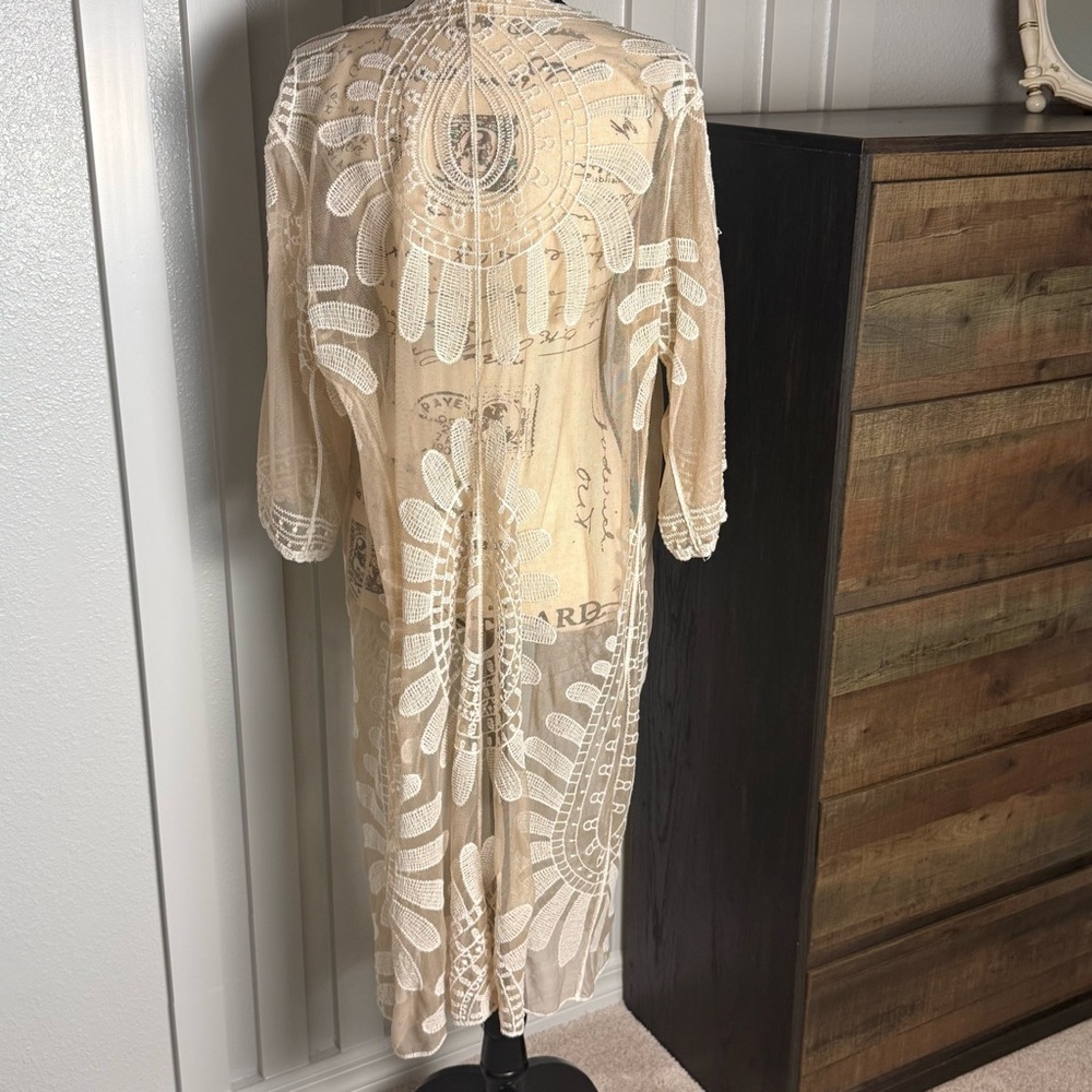 Boho Lace Duster Kimono Rebellious One Ivory Sheer Festival Medium - Picture 4 of 9